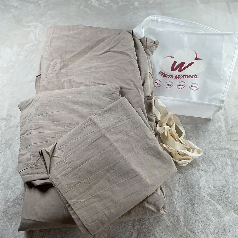 Warm Moment Super King Duvet Cover Set 100% Cotton Linen Grey 120x120 3pc
